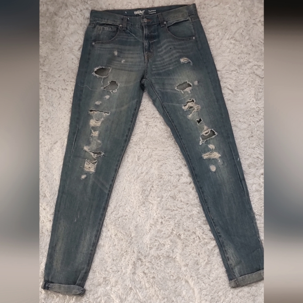 Boyfriend Distressed Blue Jeans